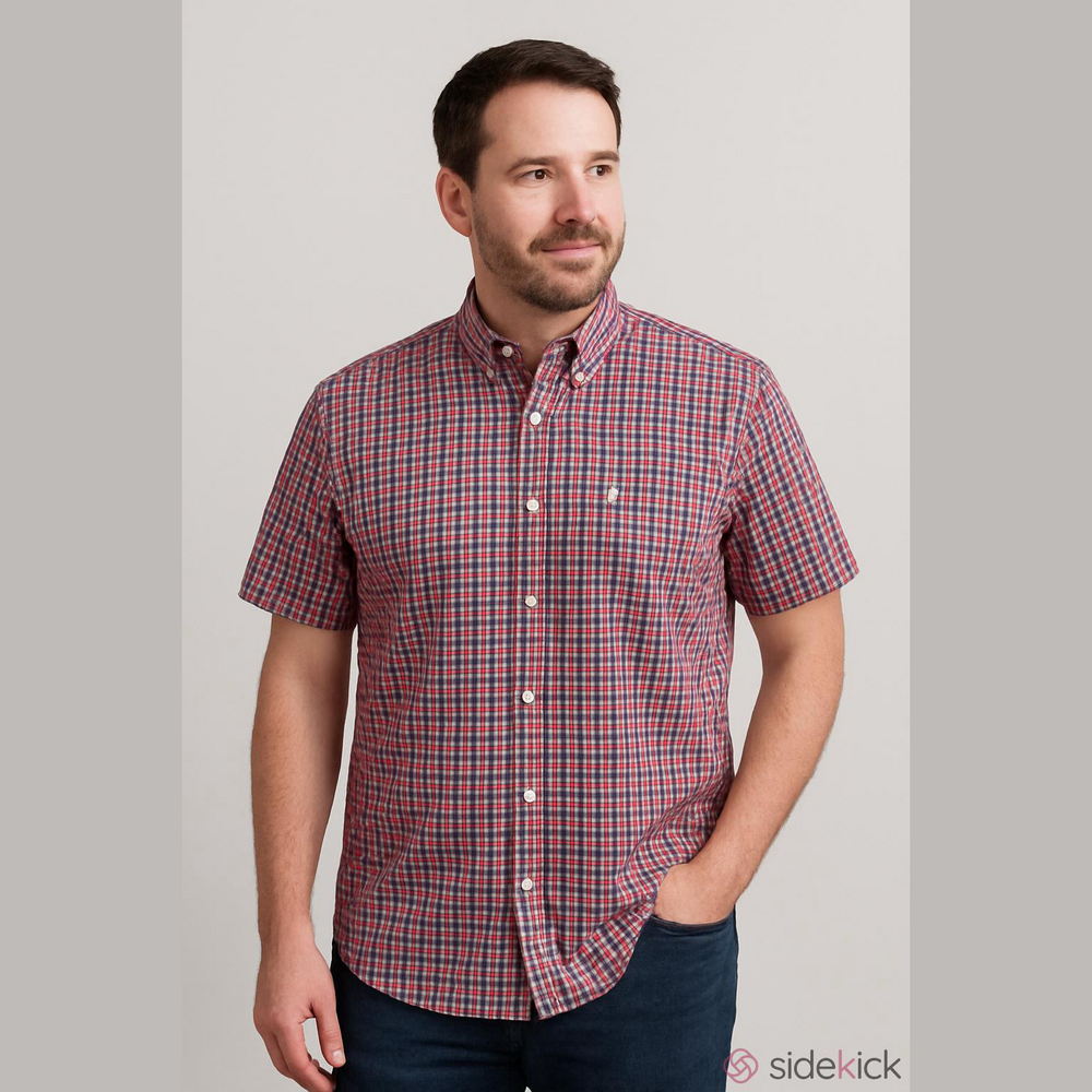 NEW Chaps Red Blue Casual Button Down Plaid Short Sleeve Shirt Size XL Perfect
